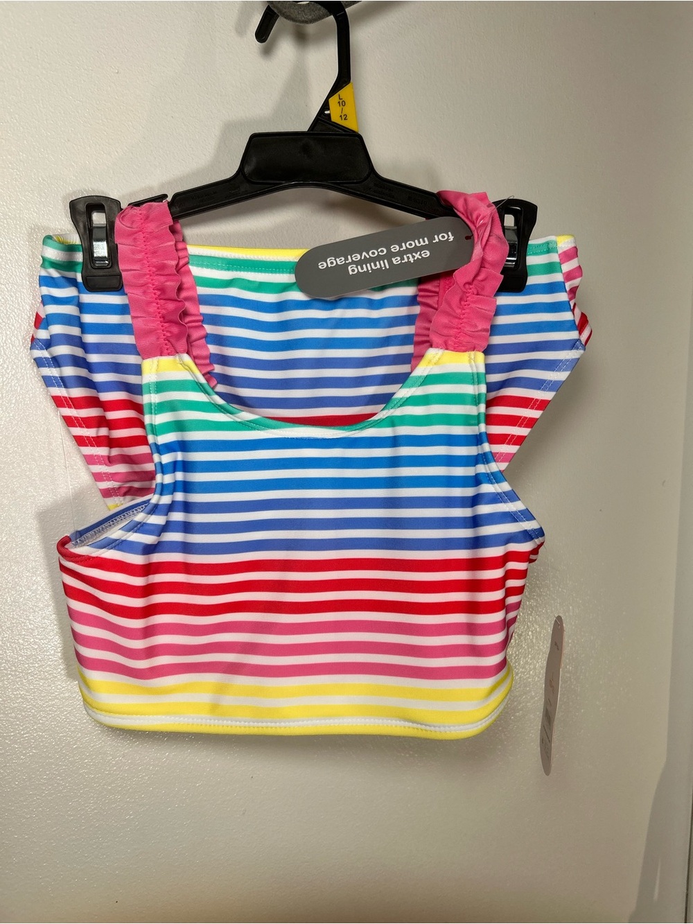 wonder nation Rainbow Striped Tank Top with Pink Ruffled Straps